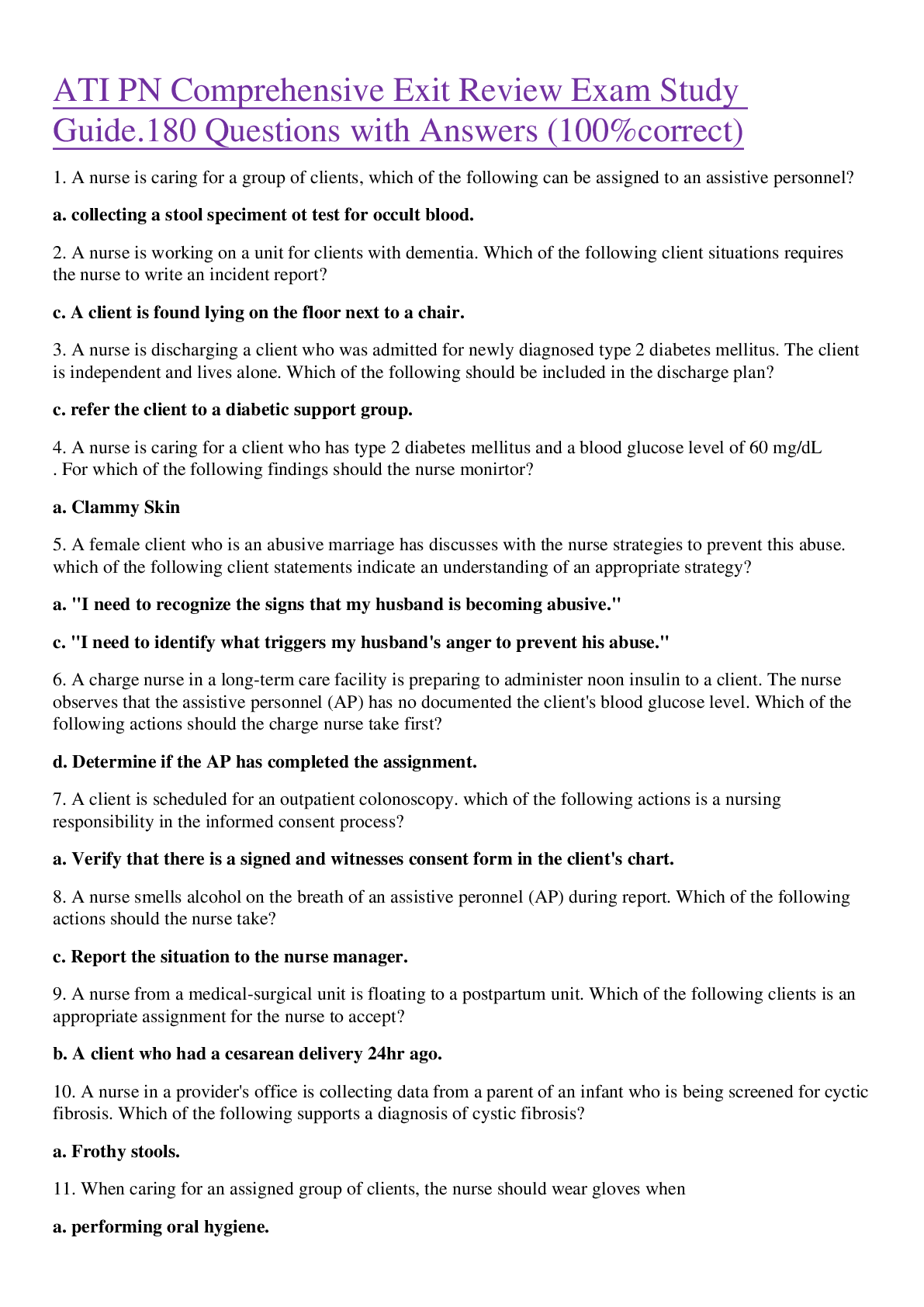 Preview image for ATI PN Comprehensive Exit Review Exam Study Guide.180 Questions with Answers (100%correct)